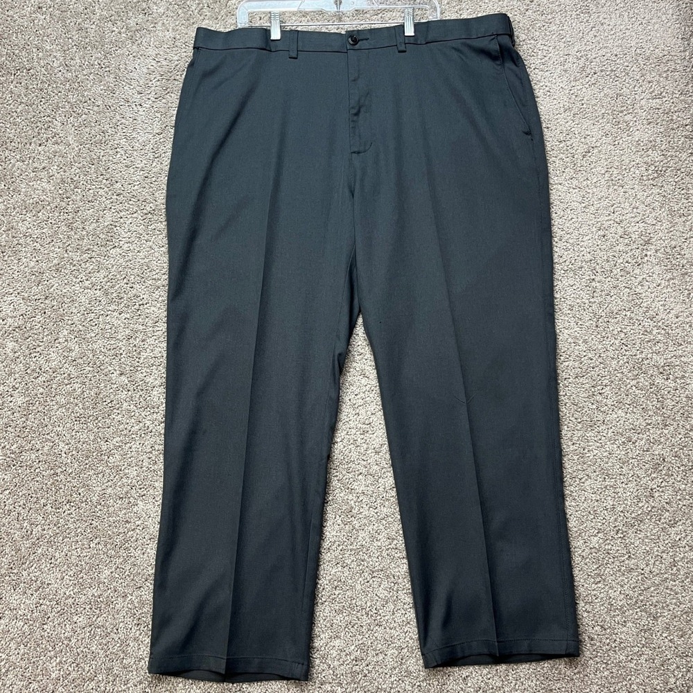 Haggar H26 Dress Pants Mens 44x30 Gray Straight Fit Flat Front Twill Weave EUC
